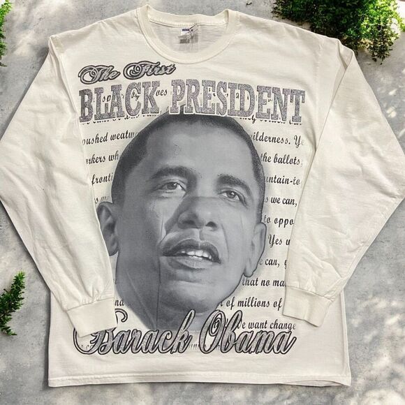 Jerzees Other - Jerzees Vintage Y2K Barack Obama President White Black T-Shirt Mens Size XL